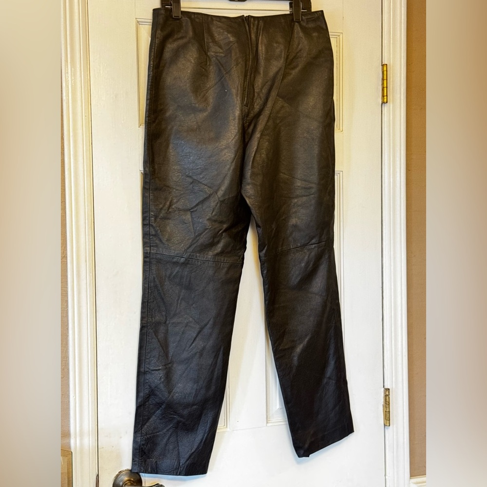 Black Leather Straight Leg‎ Pants - Picture 2 of 10